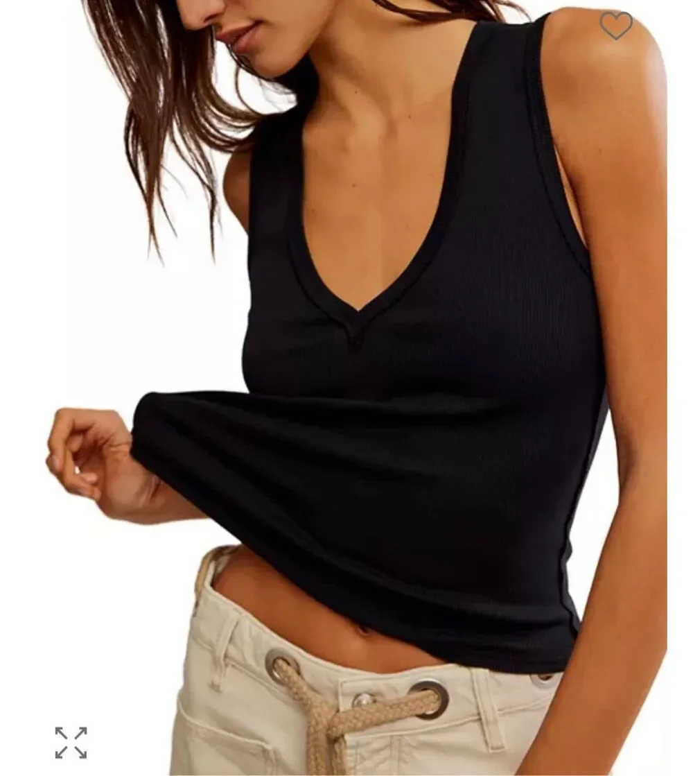 Free People X We The Free Neria V-Neck Tank Top black Women’s large NEW - Picture 4 of 4